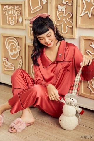 Pijama dài tay lụa trơn Ada Long Sleeve Py Set