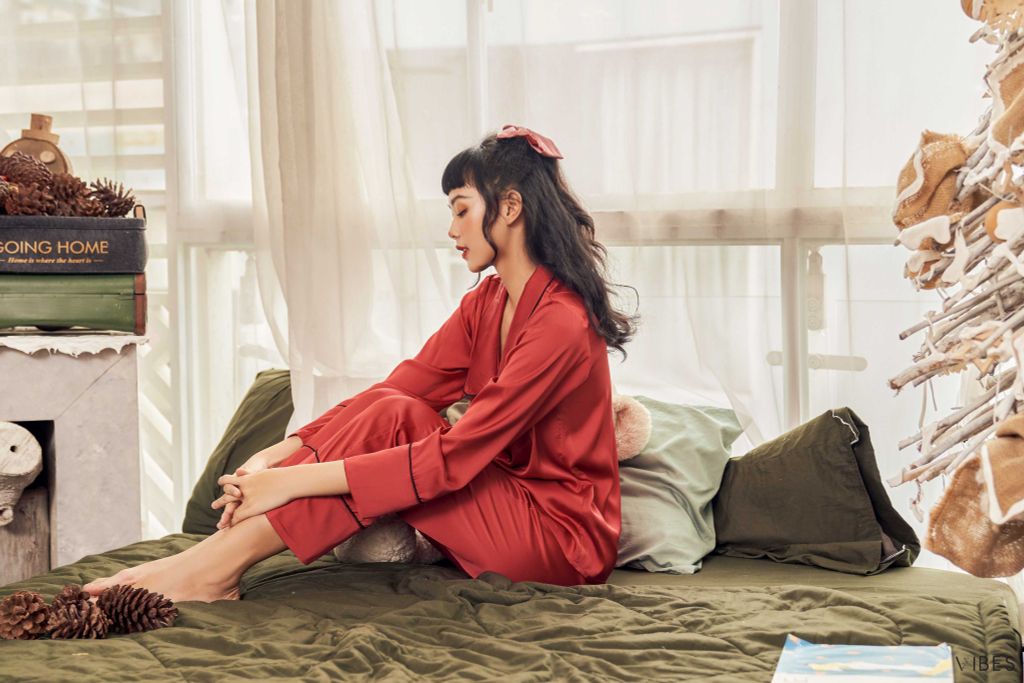 Pijama dài tay lụa trơn Ada Long Sleeve Py Set