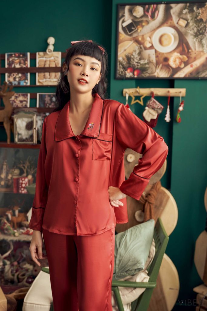 Pijama dài tay lụa trơn Ada Long Sleeve Py Set