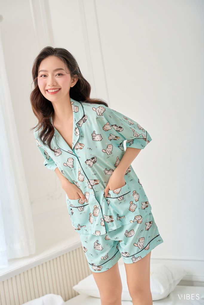 Pijama ngắn phom cánh dơi Marine Py Set