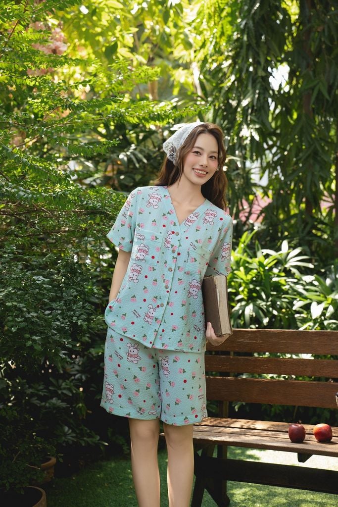 Pijama ngắn cổ V Vie Py Set in Mint