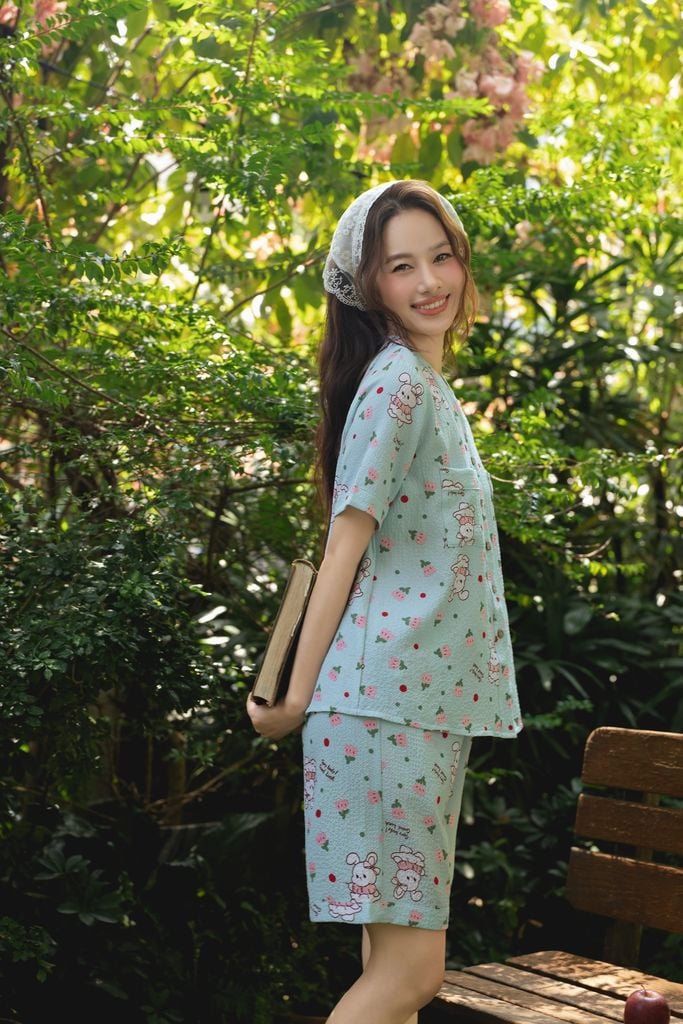 Pijama ngắn cổ V Vie Py Set in Mint