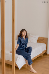 Pijama dài lụa trơn Navy Long Py Set (phom 2025)