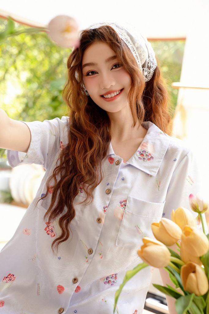 Pijama ngắn Lụa gấm Sweet Py Set in Purple