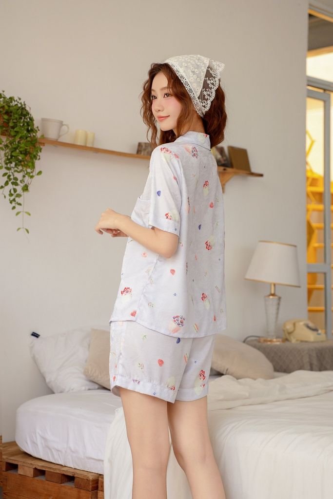 Pijama ngắn Lụa gấm Sweet Py Set in Purple