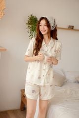 Pijama ngắn Lụa gấm Sweet Py Set in White