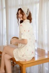 Pijama ngắn Lụa gấm Sweet Py Set in White