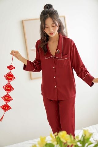 Pijama dài tay lụa trơn Emma Long Sleeve Py Set