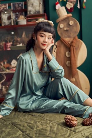 Pijama dài tay lụa trơn Bean Long Sleeve Py Set