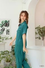 Pijama dài lụa trơn Teal Long Py Set