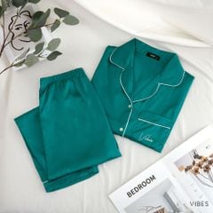 Pijama dài lụa trơn Teal Long Py Set
