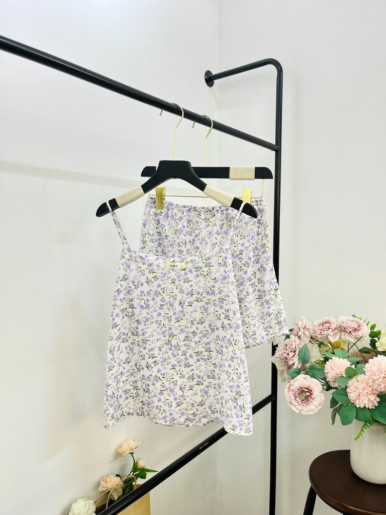 Đồ bộ 2 dây Floral Straps Set in Violet