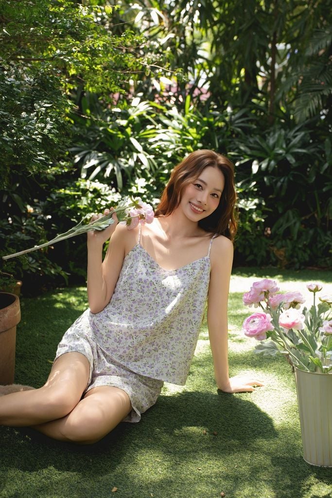 Đồ bộ 2 dây Floral Straps Set in Violet