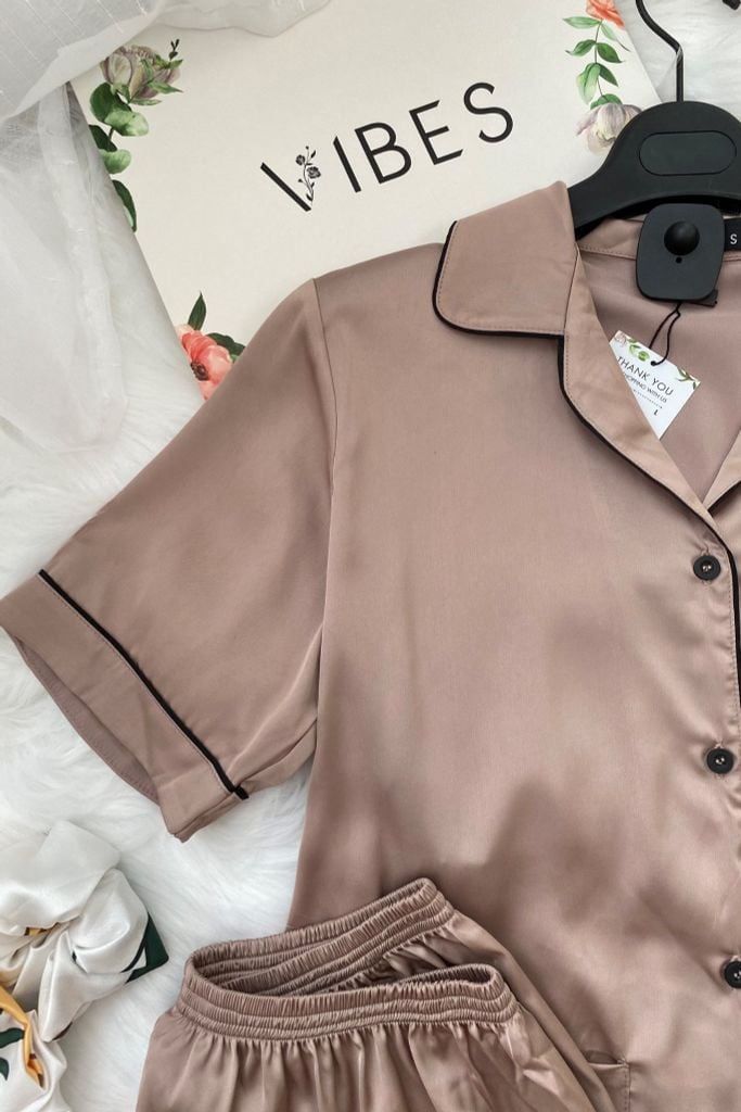 Pijama dài lụa trơn Wood Long Py Set