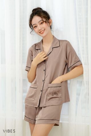 Pijama ngắn lụa trơn Wood Silk Py Set