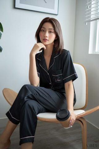 Pijama dài lụa trơn Ink Long Py Set