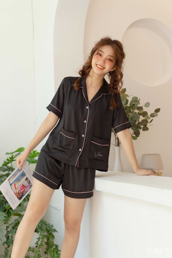 Pijama ngắn lụa trơn Ink Silk Py Set