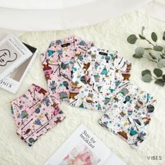 Pijama ngắn Owl White Py Set
