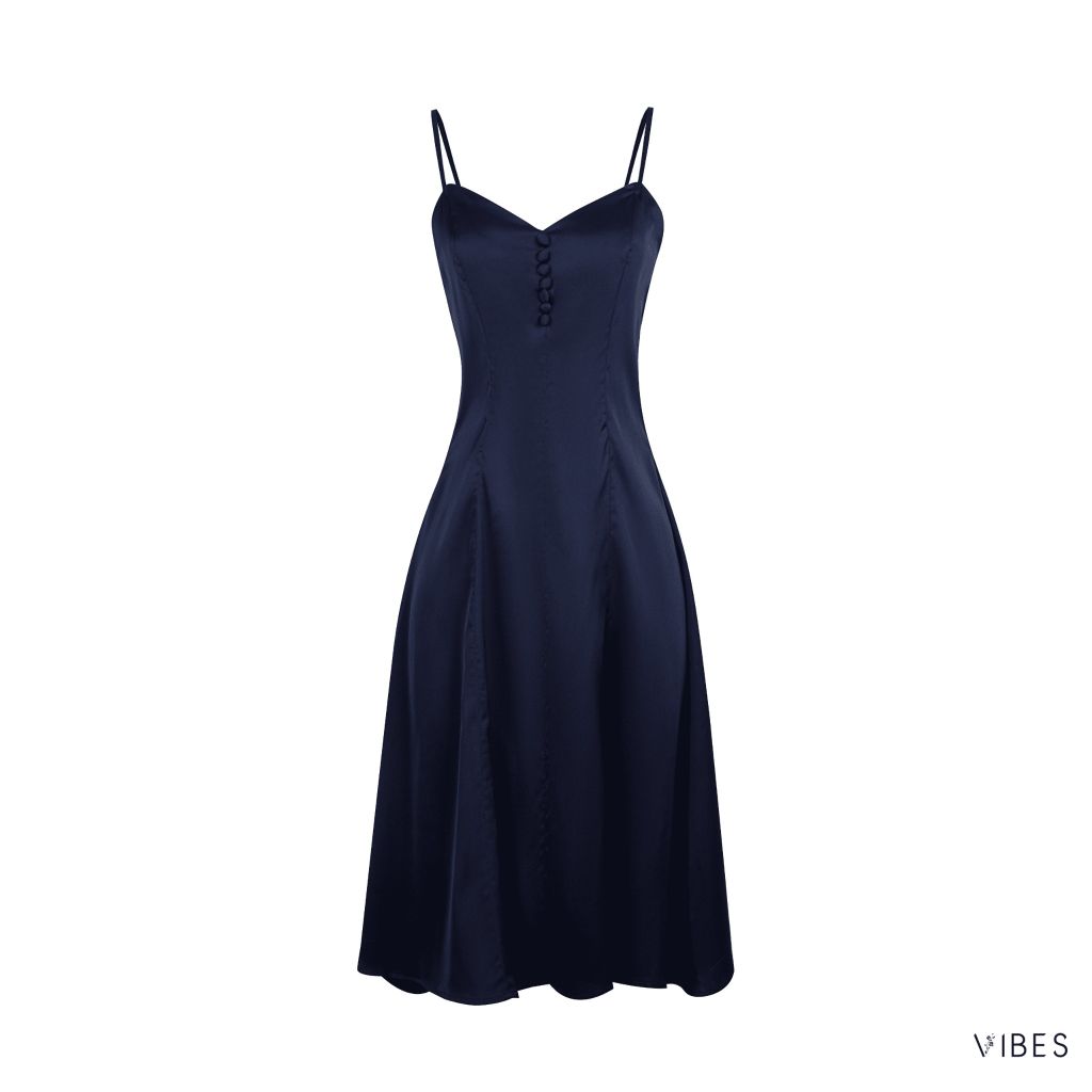 Váy ngủ lụa trơn Navy Lady Dress