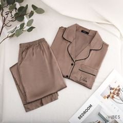 Pijama dài lụa trơn Wood Long Py Set