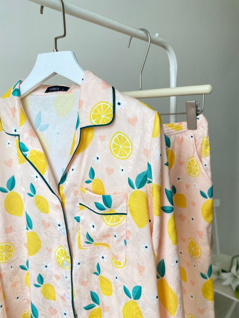 Pijama dài tay Lụa gấm Lemons Long Sleeve Py Set