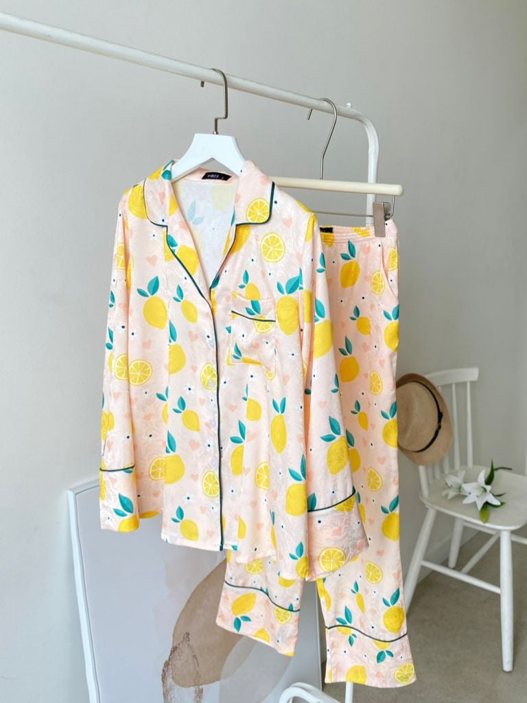 Pijama dài tay Lụa gấm Lemons Long Sleeve Py Set