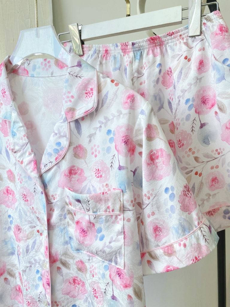 Pijama ngắn Lụa gấm Rose Py Set