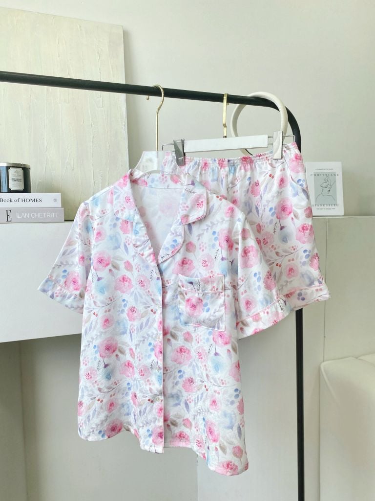 Pijama ngắn Lụa gấm Rose Py Set