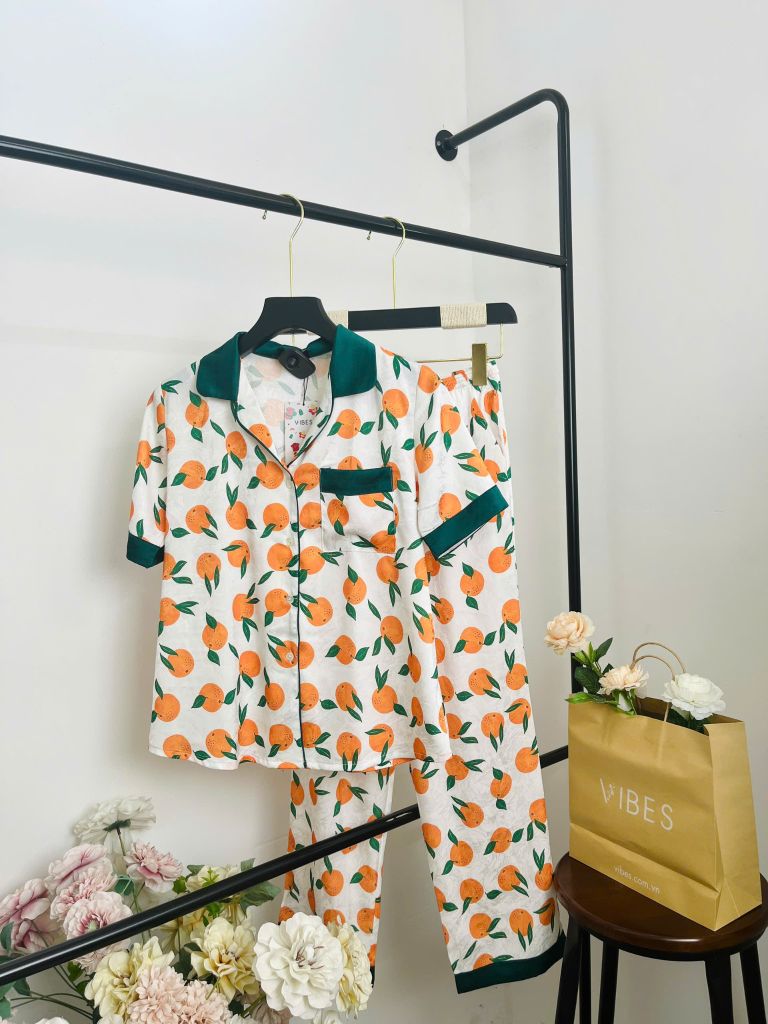 Pijama dài Lụa gấm Orange Long Py Set