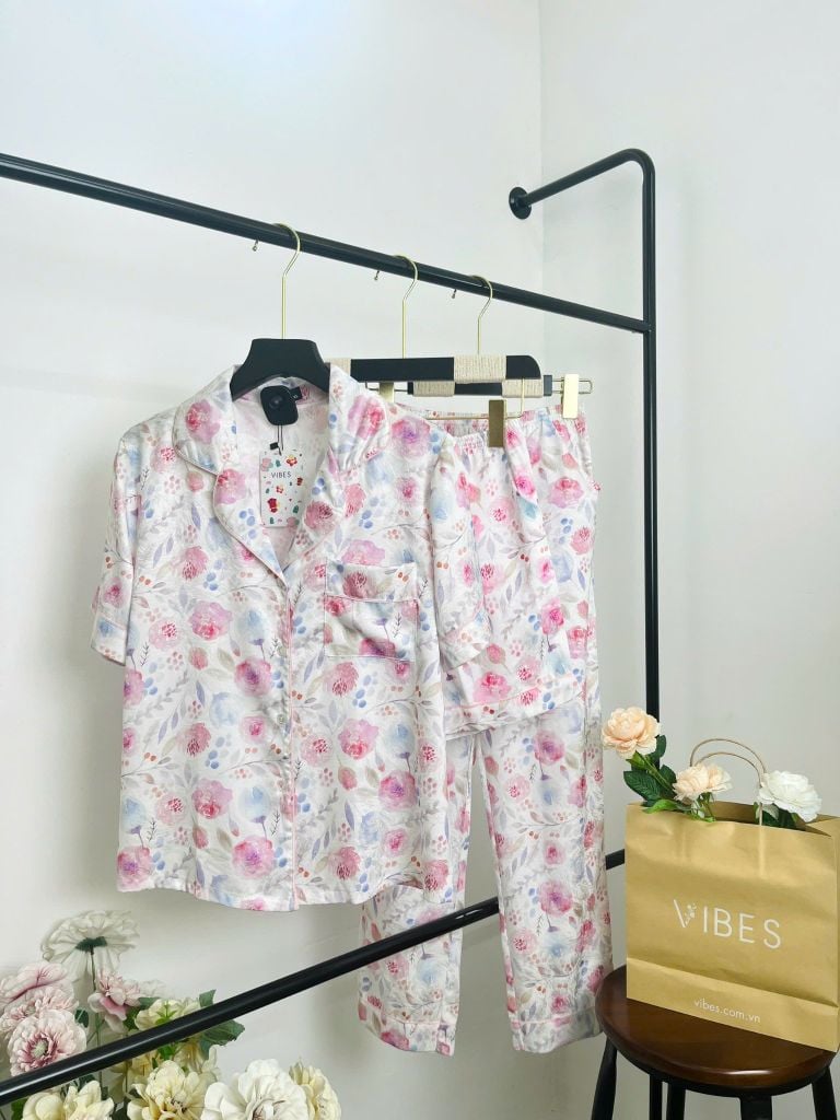 Pijama dài Lụa gấm Rose Long Py Set