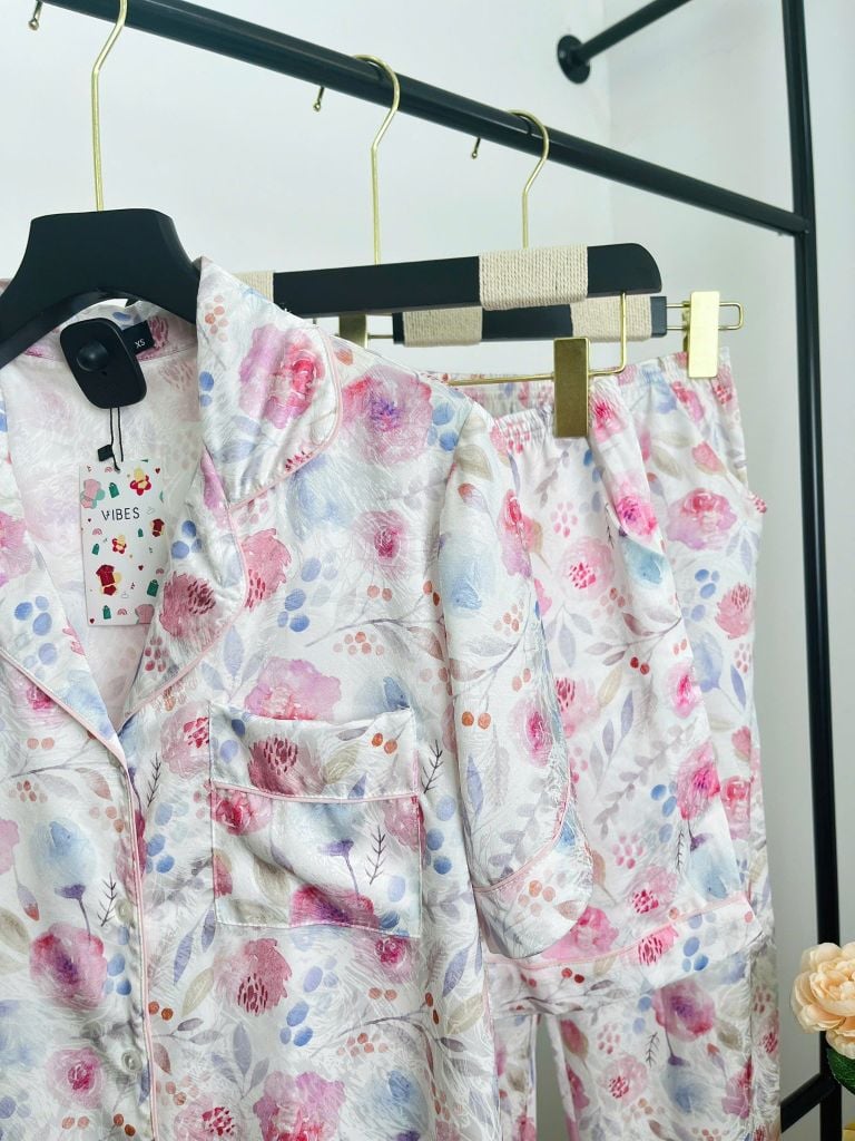 Pijama dài Lụa gấm Rose Long Py Set