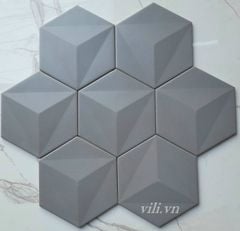 Gach lục giác 3D xám mờ họa tiết nổi