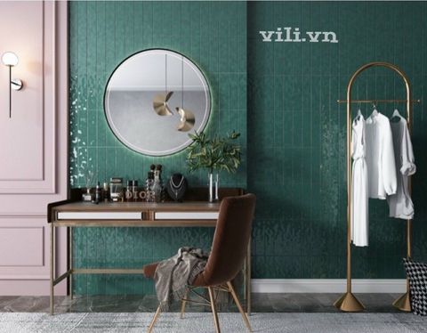 Gạch thẻ gợn sóng 75x300 T753002 ốp trang trí màu xanh rêu đậm