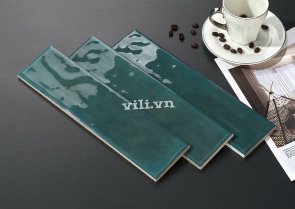 Gạch thẻ gợn sóng 75x300 T753002 ốp trang trí màu xanh rêu đậm