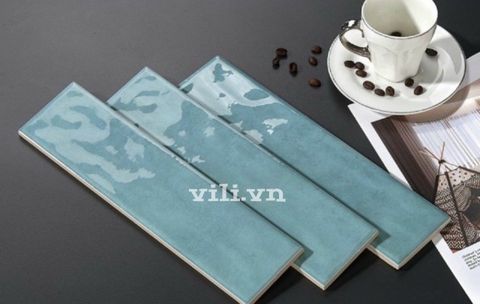 Gạch thẻ gợn sóng 75x300 T753003 ốp trang trí màu xanh da trời nhạt