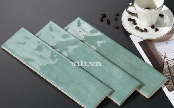 Gạch thẻ gợn sóng 75x300 T753004 ốp trang trí màu xanh mint nhạt