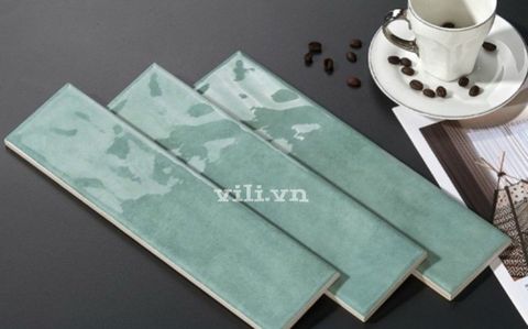 Gạch thẻ gợn sóng 75x300 T753004 ốp trang trí màu xanh mint nhạt
