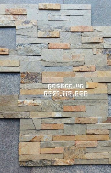 Đá chẻ ghép vàng 10×50 ốp trang trí