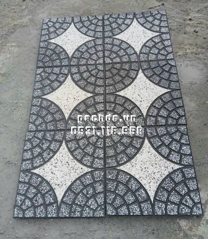 Gạch Vỉa Hè 40x40 Terrazzo Cánh Quạt Xám & Trắng