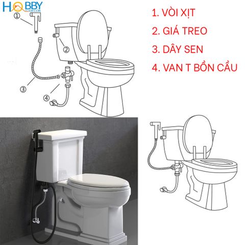 Bộ vòi xịt toilet inox 304 màu đen Hobby Home Decor VSR5 có van chia nước