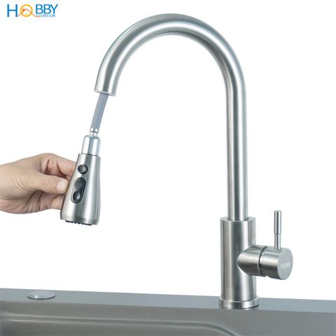 Vòi rửa chén nóng lạnh inox 304 dây rút 3 chế độ Hobby home decor VDR10 có dây cấp 60cm