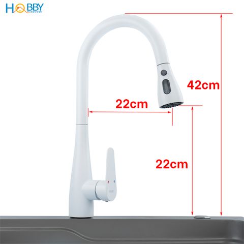 Vòi rửa chén dây rút nóng lạnh 3 chế độ phun Hobby home decor VDR8 inox 304 sơn trắng