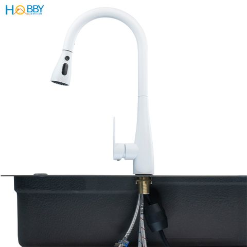 Vòi rửa chén dây rút nóng lạnh 3 chế độ phun Hobby home decor VDR8 inox 304 sơn trắng