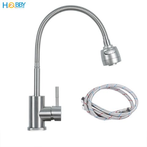 Vòi rửa chén nóng lạnh Inox 304 thân lò xo cong Hobby home decor LXNL1