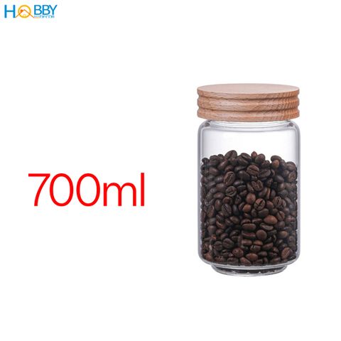 Hũ thuỷ tinh nắp gỗ vặn kín hơi Hobby home decor HUNG4 3 size tùy chọn