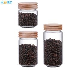 Hũ thuỷ tinh nắp gỗ vặn kín hơi Hobby home decor HUNG4 3 size tùy chọn