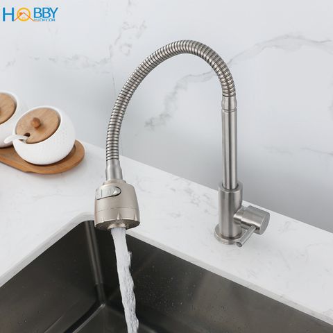 Vòi rửa chén đầu tăng áp thân uốn cong inox 304 Hobby Home Decor LXL