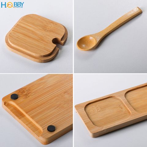 Combo 3 hũ thủy tinh nắp gỗ đựng gia vị Hobby home decor GVV1 có muỗng