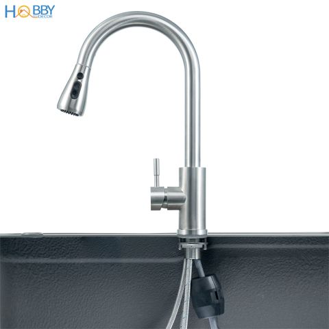 Vòi rửa chén nóng lạnh inox 304 dây rút 3 chế độ Hobby home decor VDR10