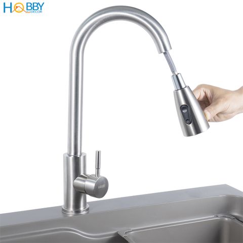 Vòi rửa chén nóng lạnh inox 304 đầu xả dây rút Hobby home decor VDR11